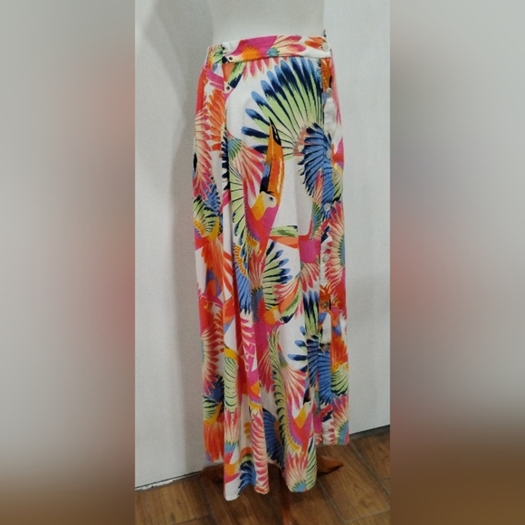 FARM RIO LINEN BLEND TUCAN TROPICAL SKIRT - Picture 7 of 9